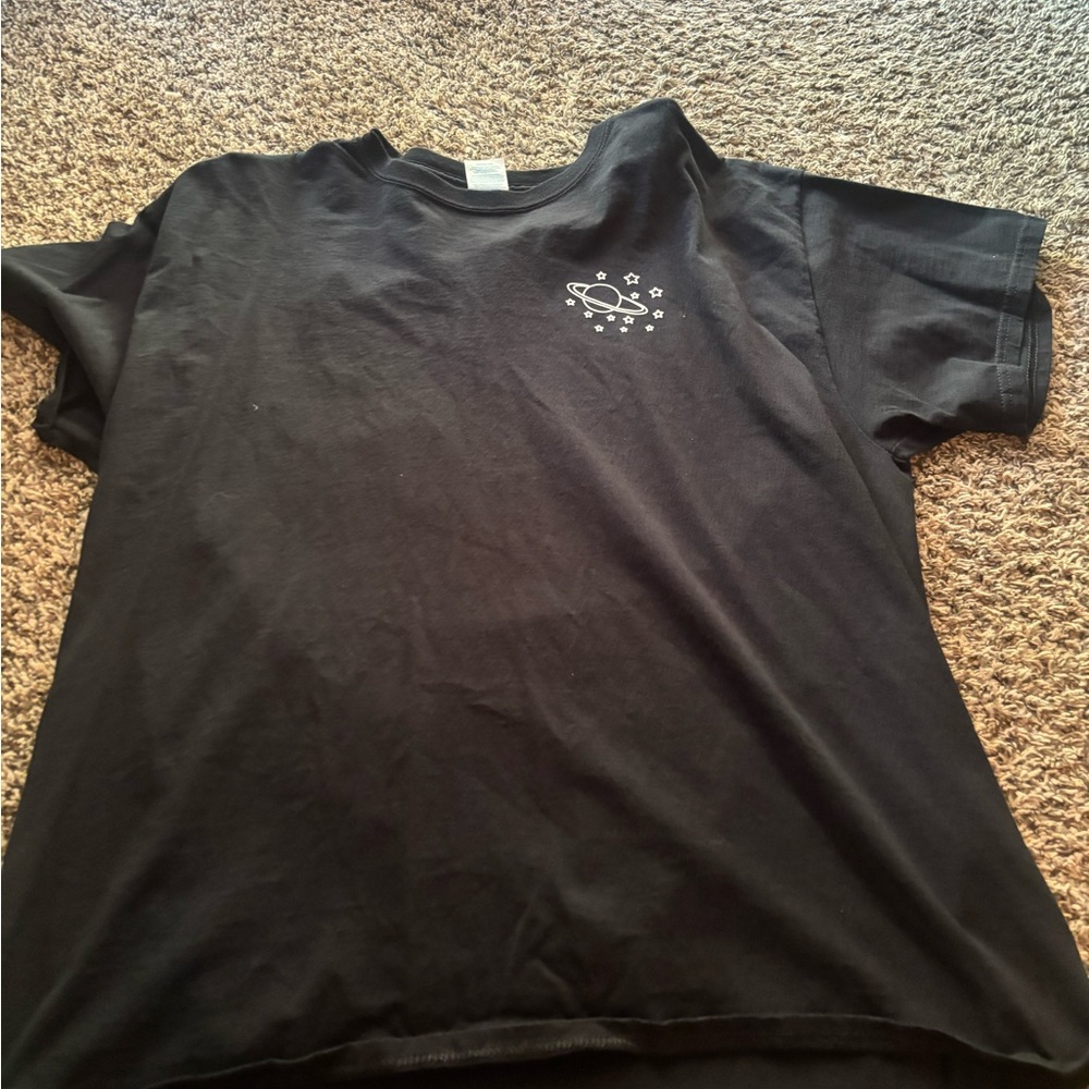 Women's Black Short Sleeve Tee with Planet Design